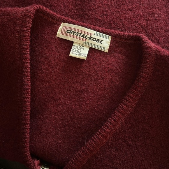 Vintage Crystal Kobe Burgundy Red Full Zip Sweater Size S Retro 100% Wool Winter - Picture 8 of 14